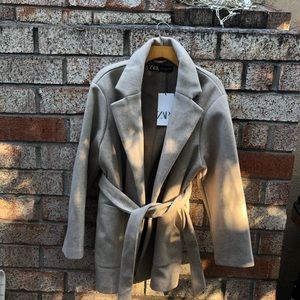 NWT Zara wrap coat in beige XL